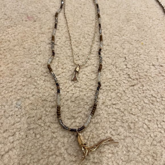 Jewelry - Brown and gold crystal stone necklace, two layers